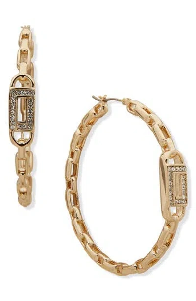 Karl Lagerfeld Paris Crystal Chain Hoop Earrings In Gold