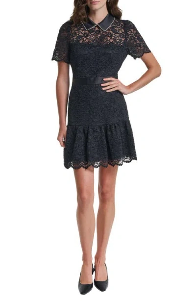 Karl Lagerfeld Paris Crystal Collar Detail Lace A-line Minidress In Blue