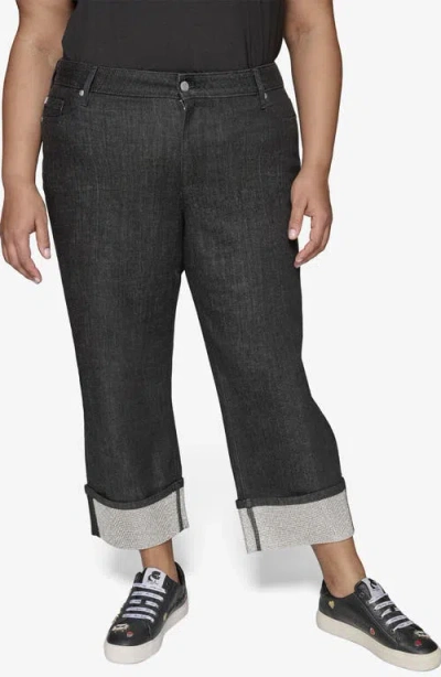 Karl Lagerfeld Paris Crystal Cuff High Waist Jeans In Black