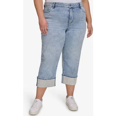Karl Lagerfeld Paris Crystal Cuff High Waist Jeans In Blue