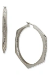 Karl Lagerfeld Paris Crystal Geometric Hoop Earrings In Rhodium/crystal
