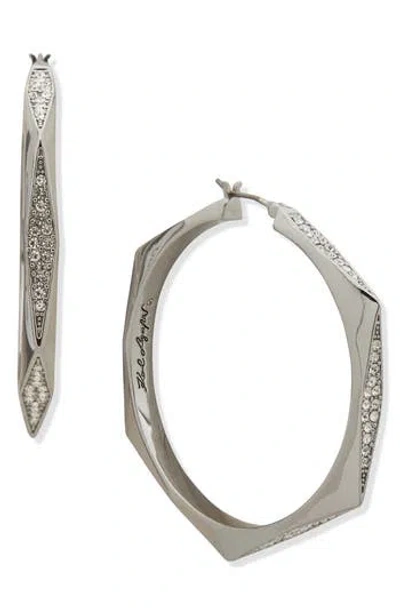Karl Lagerfeld Paris Crystal Geometric Hoop Earrings In Rhodium/crystal