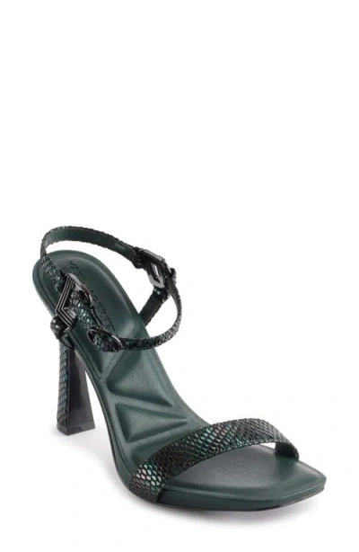 Karl Lagerfeld Paris Cybil Snakeskin Embossed Ankle Strap Sandal In Forest Green