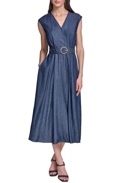 Karl Lagerfeld Paris Denim Chambray Midi Dress In Blue