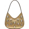 Karl Lagerfeld Desi Small Leather Hobo In Metallic Gold