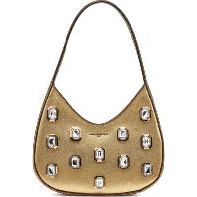 Karl Lagerfeld Desi Small Leather Hobo In Metallic Gold