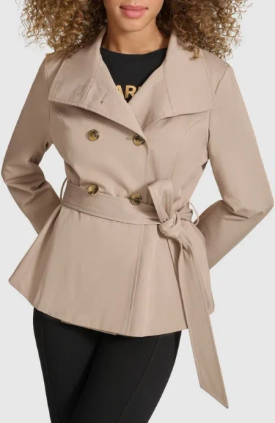 Karl Lagerfeld Paris Double Breasted Peplum Trench Jacket In Khaki