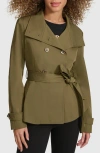 Karl Lagerfeld Paris Double Breasted Peplum Trench Jacket In Olive