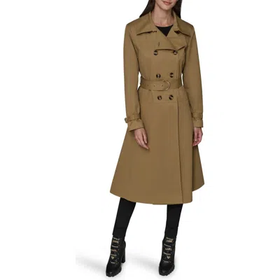 Karl Lagerfeld Paris Double Breasted Skirted Trench Coat In Green