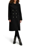 Karl Lagerfeld Paris Double Breasted Wool Blend Coat In Black