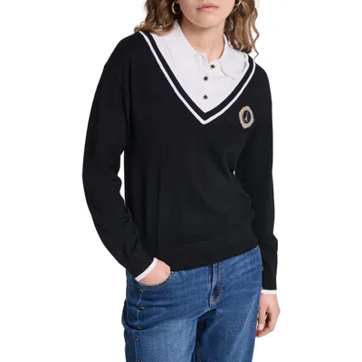 Karl Lagerfeld Paris Eiffel Tower Twofer Sweater In Black