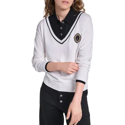 Karl Lagerfeld Paris Eiffel Tower Twofer Sweater In Soft White/black