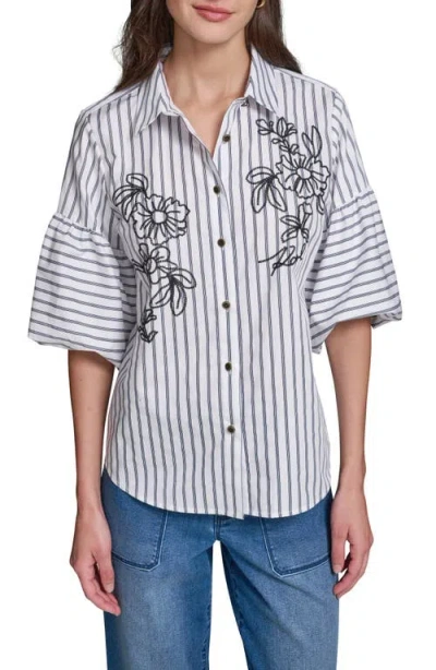 Karl Lagerfeld Paris Embroidered Puff Sleeve Shirt In Multi