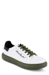 Karl Lagerfeld Paris Embroidered Signature Sneaker In White/green