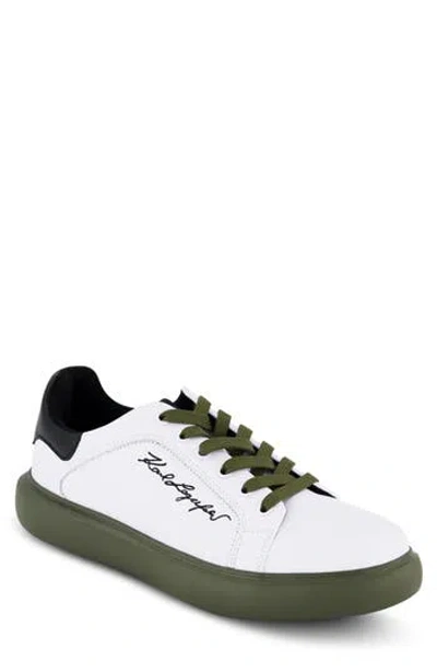 Karl Lagerfeld Paris Embroidered Signature Sneaker In White/green
