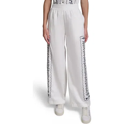 Karl Lagerfeld Paris Embroidered Wide Leg Pants In White