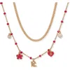 Karl Lagerfeld Paris Enamel, Crystal & Imitation Pearl Logo Charm Layered Necklace In Gold