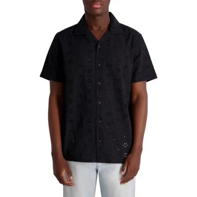 Karl Lagerfeld Paris Eyelet Camp Shirt In Black