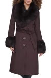 Karl Lagerfeld Paris Faux Fur & Wool Blend Coat In Burgundy