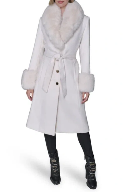 Karl Lagerfeld Paris Faux Fur & Wool Blend Coat In White