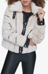 Karl Lagerfeld Paris Faux Fur Jacket In Oyster