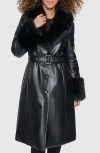 Karl Lagerfeld Faux Leather Trench Coat In Black