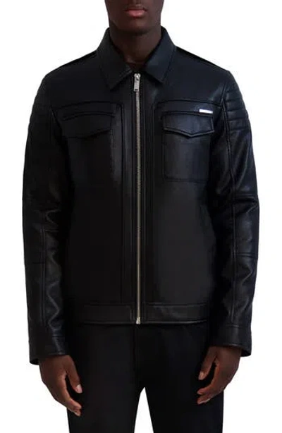 Karl Lagerfeld Paris Faux Leather Trucker Jacket In Black