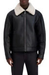 Karl Lagerfeld Paris Faux Shearling Bomber Jacket In Black