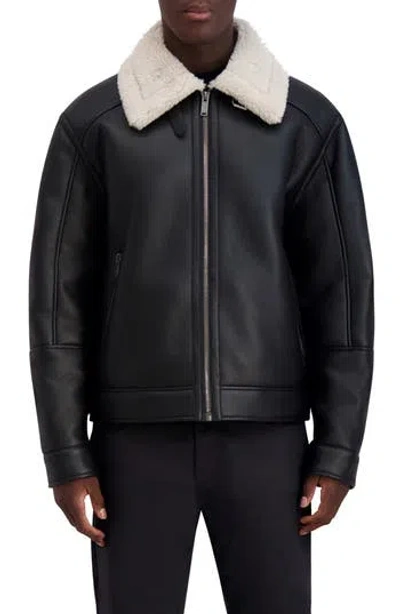 Karl Lagerfeld Paris Faux Shearling Bomber Jacket In Black