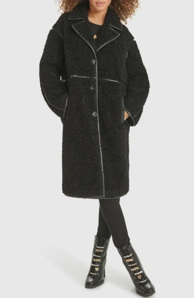 Karl Lagerfeld Paris Faux Shearling Coat In Black
