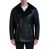 Karl Lagerfeld Paris Faux Shearling Collar Faux Leather Coat In Black