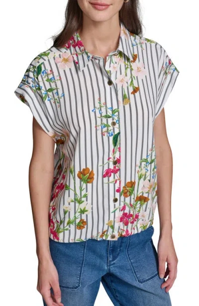 Karl Lagerfeld Paris Floral & Stripe Button-up Shirt In White