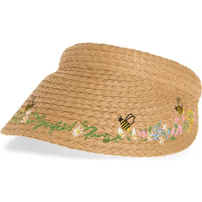 Karl Lagerfeld Paris Floral Border Straw Visor In Brown