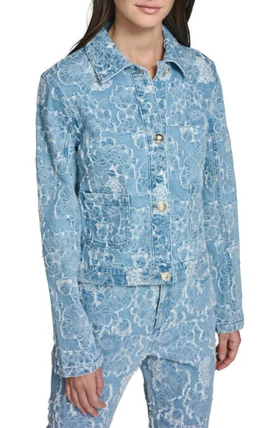 Karl Lagerfeld Paris Floral Jacquard Denim Jacket In Blue