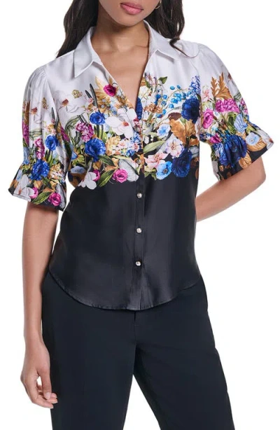 Karl Lagerfeld Paris Floral Ombre Shirt In Black