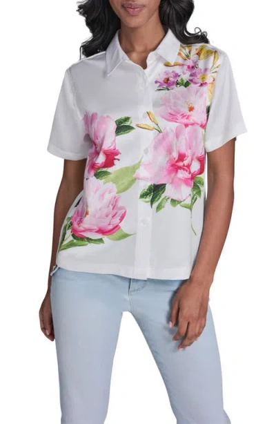 Karl Lagerfeld Paris Floral Placement Crepe Button-up Shirt In Multi