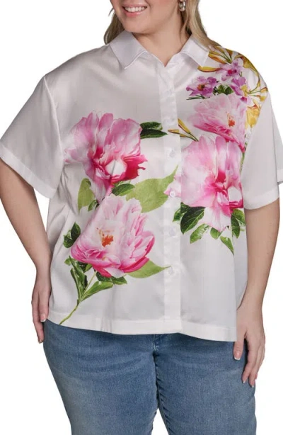 Karl Lagerfeld Paris Floral Placement Print Button-up Shirt In Multi