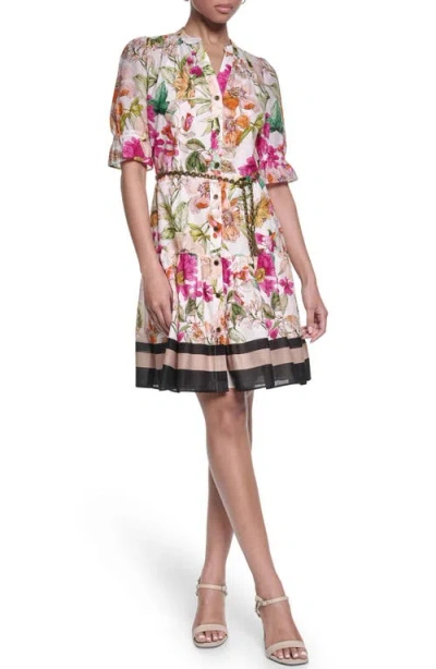 Karl Lagerfeld Cotton Printed Dress With Chain Belt In Multi