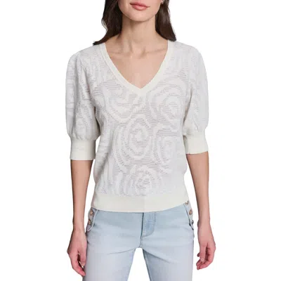 Karl Lagerfeld Paris Floral Puff Sleeve Sweater In White