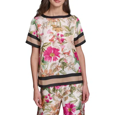 Karl Lagerfeld Paris Floral Satin Top In White