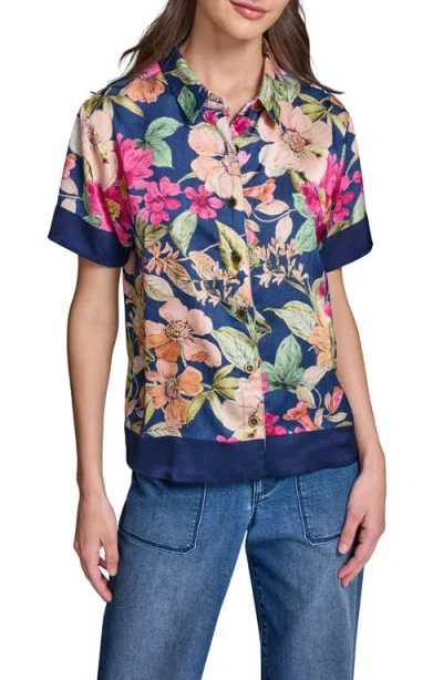 Karl Lagerfeld Paris Floral Short Sleeve Button-up Shirt In Multi