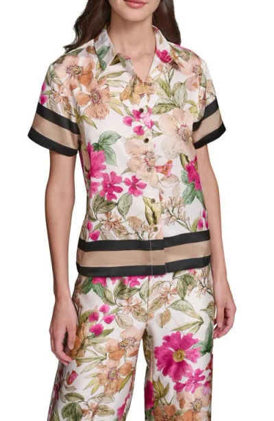 Karl Lagerfeld Paris Floral Short Sleeve Button-up Shirt In Multi