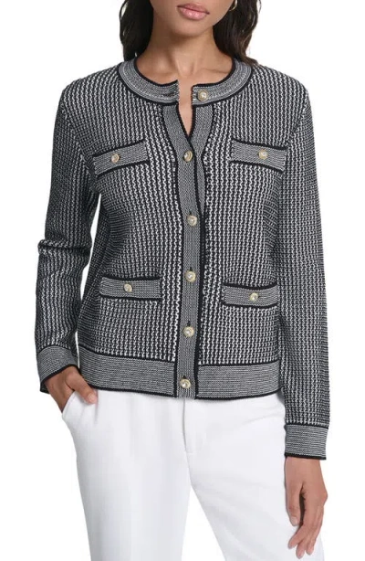 Karl Lagerfeld Paris Four Pocket Cardigan In Black/soft White
