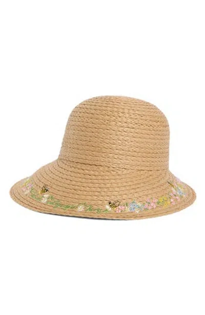 Karl Lagerfeld Paris Garden Reader Embroidered Straw Hat In Brown