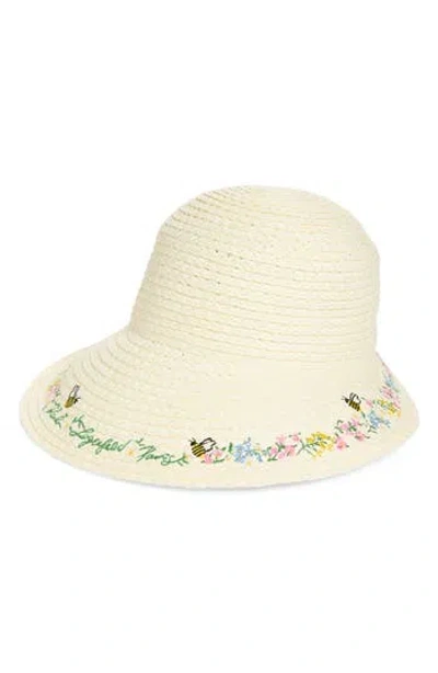 Karl Lagerfeld Paris Garden Reader Embroidered Straw Hat In Neutral