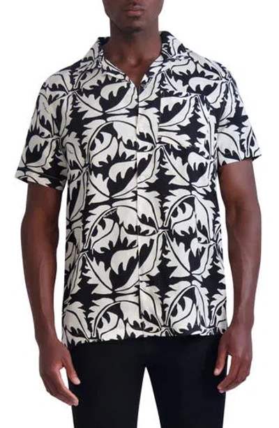 Karl Lagerfeld Paris Geo Floral Print Short Sleeve Shirt In Black/white