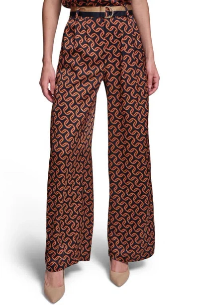 Karl Lagerfeld Paris Geo Print Side Stripe Belted Pants In Brown