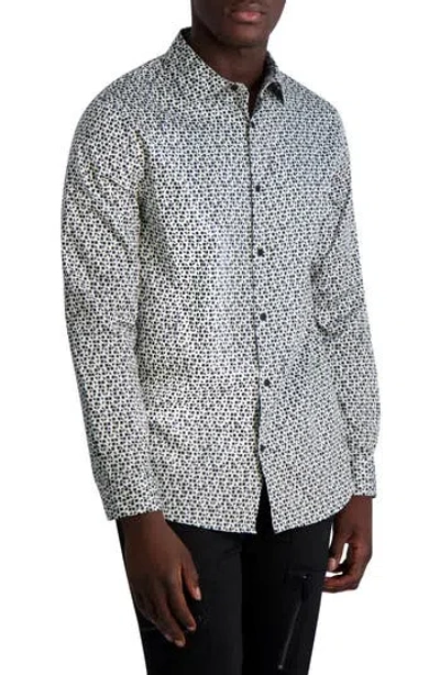Karl Lagerfeld Paris Geometric Print Long Sleeve Button-up Shirt In Black/white