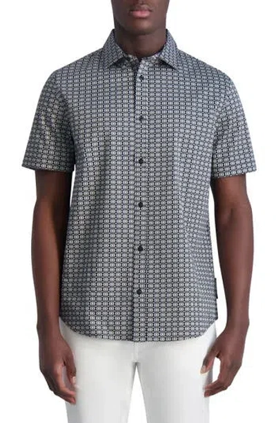 Karl Lagerfeld Paris Geometric Short Sleeve Stretch Cotton Button-down Shirt In Black/white