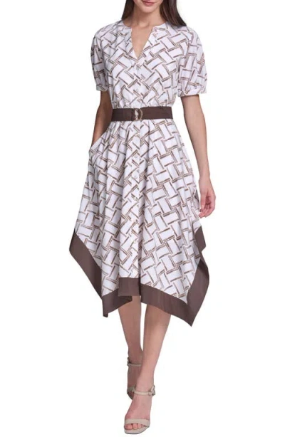 Karl Lagerfeld Paris Hanky Hem Crepe Midi Shirtdress In Brown